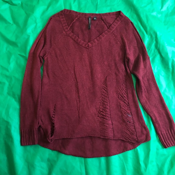 Burgundy GUESS long sleeve unique sweater. - Picture 2 of 5